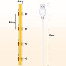 Carica l&#39;immagine nel visualizzatore di Gallery, BERIXDEEP Striscia LED COB 1 Metri con Cavo USB 1.5 m, larghezza 8 mm, CRI 92+, 5 V per retroilluminazione TV, testiera, sottopensile, Striscia LED Bianco Caldo per illuminazione Aggiuntiva, 3000K
