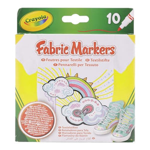 Crayola – Pennarelli per tessuti, 10 pezzi, rosso, rosa, arancione, giallo, violetto, verde chiaro, blu, azzurro, grigio, nero, Per decorare magliette e oggetti in tessuto, 58-8633