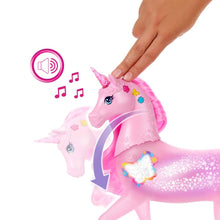 Carica l'immagine nel visualizzatore di Gallery, Barbie - Unicorno Luci Brillanti, cavallo con 20 combinazioni interattive di luci, suoni e musica, premi i pulsanti e accarezza la testa per attivarlo, giocattolo per bambini, 3+ anni, JCP78