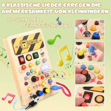 Carica l'immagine nel visualizzatore di Gallery, YIKANWEN Montessori Busy Board giocattolo da 1 2 3 anni, giocattolo in legno con musica e 10 LED interruttore della luce, giocattolo educativo sensoriale per neonati e ragazzi a partire da 1 2 3 4