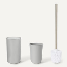 Carica l'immagine nel visualizzatore di Gallery, Amazon Basics, Set di Accessori da Bagno con Portaspazzolino, Dispenser di Sapone, Portasapone, Bicchiere per Spazzolino, Pattumiera, Scopino e Supporto, Grigio