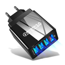 Carica l'immagine nel visualizzatore di Gallery, 4 Caricatore Usb QC 3.0 Rapido Caricatore Muro Caricabatterie Spina Alimentatore USB Multiplo Alimentatore Presa Carica 