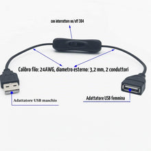 Carica l'immagine nel visualizzatore di Gallery, CESFONJER Cavo USB Con Interruttore On/Off, 4pcs 30cm, Da Maschio a Femmina, Compatibile per Ventilatore, Strisce LED