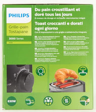 Carica l'immagine nel visualizzatore di Gallery, Philips Daily Collection Tostapane - 8 impostazioni, 2 fette, Griglia scaldapanini integrata, Fessura Ampia, 2 Grandi Fessure, Vassoio raccoglibriciole rimovibile, Nero (HD2581/90)