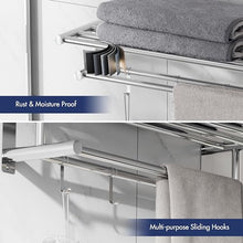 Carica l'immagine nel visualizzatore di Gallery, Eridanus Porta Asciugamani Bagno, Portasciugamani da Parete con Mensole Doppia in Accaio Inox SUS304, Mensola Portasciugamani con Ganci, Lucido, Scaffale Barre, Stile Hotel - 60 x 22,5 x 16 cm