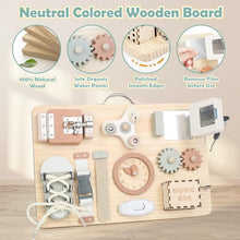 Carica l&#39;immagine nel visualizzatore di Gallery, Joyreal Pannello Sensoriale Bambini Montessori Legno - Busy Board Giochi Montessori 1 2 3 Anni Tavola Sensoriale con Carillon Specchio Neonati Giochi Educativi Regalo