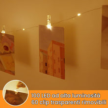 Carica l'immagine nel visualizzatore di Gallery, AUAUY Luci Per Foto, 10M 100LED Camera da Letto, con 60 Clips, Batteria