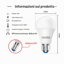 Carica l'immagine nel visualizzatore di Gallery, EXTRASTAR Lampadina LED E27, 10W (equivalenti a 80W), 3000K 800 lumen, luce bianca calda - Pacco da 6