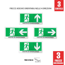 Carica l'immagine nel visualizzatore di Gallery, SPACE - 3 Cartelli uscita di emergenza 30 x 15cm in PVC con Frecce Direzionabili per negozio e azienda uscita di sicurez