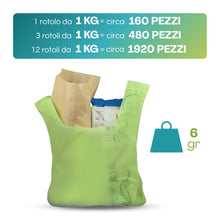 Carica l'immagine nel visualizzatore di Gallery, VIRSUS 1 Rotolo Buste Shopper Verde a Strappo da 1kg Circa 160 Buste Shopper biodegradabili compostabili Misura 24+12x40