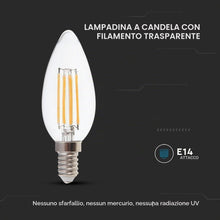 Carica l'immagine nel visualizzatore di Gallery, V-TAC VT-1986 4W LED CANDLE FILAMENT BULB COLORCODE:3000K E14