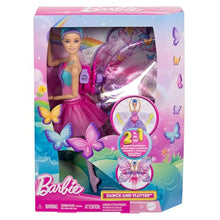 Carica l&#39;immagine nel visualizzatore di Gallery, Barbie - Ali Scintillanti, Bambola dai Capelli Viola, trasformazione 2 in 1 da Ballerina a Farfalla con Ali apribili, Cerchietto e tutù Rimovibile Inclusi, Giocattolo per Bambini, 3+ Anni, HXJ10