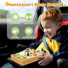 Carica l'immagine nel visualizzatore di Gallery, Ophy Giochi Montessori Busy Board 1 Anno, Bambini Giochi in Legno, Montessori Sensoriale con 9 Interruttori 16 Luci a LED, Giochi Educativi Giocattolo per Bambini 2 3 4 Anni