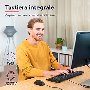 Trust Taro Tastiera USB Cablata, Layout Italiano QWERTY, Tastiera PC con Filo per Computer/Laptop/Notebook, Mac/Windows, Cavo di 1.8 Metri, Resistente ai Liquidi, Ergonomico - Nero