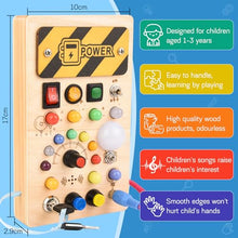 Carica l'immagine nel visualizzatore di Gallery, Pmgud Busy Board Montessori Activity Board a Partire da 1 Anno Giocattolo Montessori in Legno con 8 interruttori, 15 luci a LED, 6 musiche per Neonati e Bambini Piccoli Educazione sensoriale