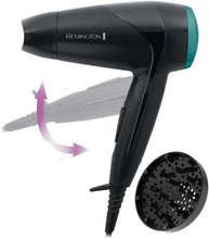 Carica l'immagine nel visualizzatore di Gallery, Remington Asciugacapelli 2000W - Pieghevole e Potente - Asciugacapelli da Viaggio, Bacchetta e Diffusore per styling, 2 livelli di riscaldamento e ventola, On The Go D1500