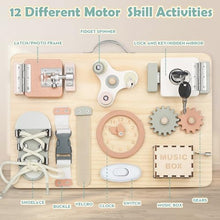 Carica l&#39;immagine nel visualizzatore di Gallery, Joyreal Pannello Sensoriale Bambini Montessori Legno - Busy Board Giochi Montessori 1 2 3 Anni Tavola Sensoriale con Carillon Specchio Neonati Giochi Educativi Regalo