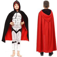 Carica l&#39;immagine nel visualizzatore di Gallery, Mantello per costume di Halloween, mantello da vampiro con cappuccio, mantello con cappuccio reversibile nero rosso, mantello con cappuccio per bambini e adulti di Halloween (90 cm)