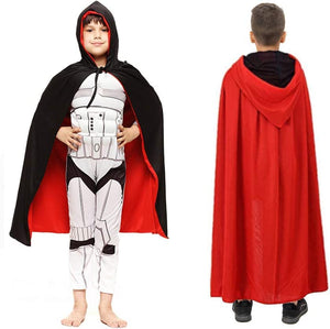 Mantello per costume di Halloween, mantello da vampiro con cappuccio, mantello con cappuccio reversibile nero rosso, mantello con cappuccio per bambini e adulti di Halloween (90 cm)