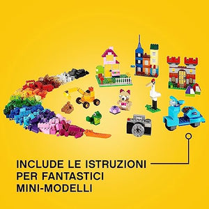 LEGO Classic Scatola Mattoncini Creativi Grande, Set per Costruire Macchina Fotografica, Vespa e Ruspa Giocattolo, Giochi per Bambini e Bambine da 4 Anni, Contenitore Idee Creative, Idea Regalo 10698