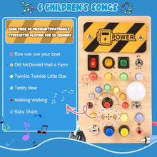 Carica l'immagine nel visualizzatore di Gallery, Pmgud Busy Board Montessori Activity Board a Partire da 1 Anno Giocattolo Montessori in Legno con 8 interruttori, 15 luci a LED, 6 musiche per Neonati e Bambini Piccoli Educazione sensoriale