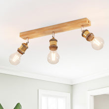 Carica l'immagine nel visualizzatore di Gallery, LVWIT Faretti LED da Soffitto Orientabili Retrò, Faretto da Interno con 3 Lampadine LED E27, Base di Legno, Faretti Soff