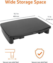 Carica l'immagine nel visualizzatore di Gallery, Amazon Basics Supporto Rialzato per Monitor Regolabile in Altezza con Organizer, Design Impilabile a 3 Livelli, Plastica ABS, Supporta fino a 10,0kg, per Monitor e Laptop, Nero