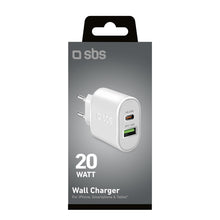 Carica l'immagine nel visualizzatore di Gallery, SBS caricabatterie da parete 20W a ricarica ultra rapida power delivery, con 1 porta USB-C e 1 USB, caricatore da muro p