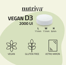 Carica l'immagine nel visualizzatore di Gallery, NUTRIVA Vegan D3, Integratore Alimentare a Base di Vitamina D3, Ideale per le Ossa e per il Supporto del Sistema Immunit