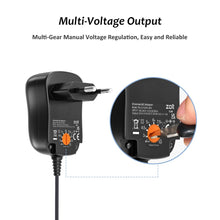 Carica l'immagine nel visualizzatore di Gallery, Alimentatore universale da 12 W, 3 V, 4,5 V, 5 V, 6 V, 7,5 V, 9 V, 12 V, 1 A, AC DC, con 8 connettori DC per altoparlanti, fotocamera, lampada e più elettronica domestica, 1000 mA.