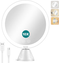 Carica l'immagine nel visualizzatore di Gallery, Auxmir Specchio Ingranditore 20X, Specchio Trucco con Luci a 46 LED, 3 Colori di Luce, Luminosità Regolabile, Ricaricabile, Rotazione a 360°, Potente Ventosa, 20CM