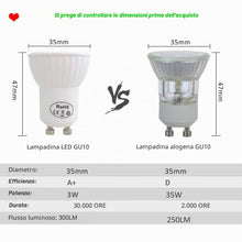 Carica l'immagine nel visualizzatore di Gallery, Akynite Faretto LED Mini GU10 35mm 3W Luce Calda 3000K 300LM, 120 Gradi, 230V, Equivalente a Alogena 35W, Lampadine MR11