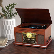Carica l'immagine nel visualizzatore di Gallery, Mersoco Giradischi Vinile Bluetooth con altoparlanti stereo, Convertitore LP da vinile a MP3 con CD, lettore di cassette, radio FM, Aux in e prese per cuffie