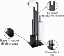 Carica l'immagine nel visualizzatore di Gallery, WENKO Colonnina con portarotolo e scopino WC Rivalta opaco - Portascopino WC, Acciaio, 18 x 70 x 20 cm, Nero