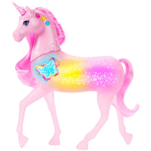 Carica l'immagine nel visualizzatore di Gallery, Barbie - Unicorno Luci Brillanti, cavallo con 20 combinazioni interattive di luci, suoni e musica, premi i pulsanti e accarezza la testa per attivarlo, giocattolo per bambini, 3+ anni, JCP78