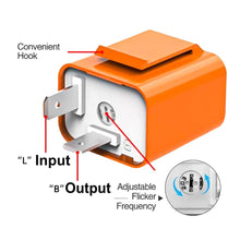 Carica l'immagine nel visualizzatore di Gallery, Gebildet 4pcs 12V 2Pin Elettronico Relè Lampeggiante, Rele Con Regolatore Frequenza Lampeggio Frecce Led Indicatori di Direzione, Velocità Regolabile per Auto e Moto (Arancio)