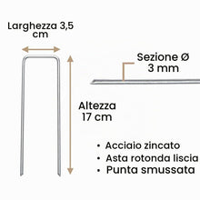Carica l'immagine nel visualizzatore di Gallery, 100 graffette pacciamatura Acciaio galva Inossidabile, Altezza 17 cm Larghezza 3,5 cm Ø 3 mm – picchetto Fissaggio Pavim