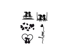 Carica l'immagine nel visualizzatore di Gallery, StickerDesign Adesivi per interruttore 5 Pezzi spine placche BAMBINI SULLA PANCHINA ALTALENA LOVE CUORICINI GATTINI E CU