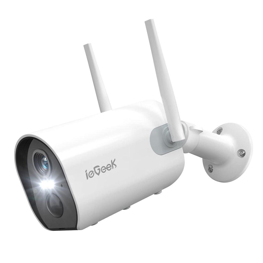 ieGeek 2K Telecamera Wi-Fi Interno/Esterno Senza Fili a Batteria, Videocamera di Sorveglianza a Faretti con Visione Notturna a Colori, Allarme con Rilevazione PIR, Sirena,Audio a 2 Vie,IP65