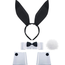 Carica l'immagine nel visualizzatore di Gallery, Set costume da coniglietto da donna, con orecchie da coniglio, fascia per capelli, collare, papillon, polsini e coda da 