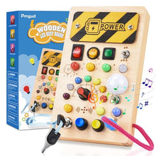 Carica l'immagine nel visualizzatore di Gallery, Pmgud Busy Board Montessori Activity Board a Partire da 1 Anno Giocattolo Montessori in Legno con 8 interruttori, 15 luci a LED, 6 musiche per Neonati e Bambini Piccoli Educazione sensoriale