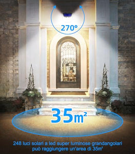 Luci LED Esterno Giardino Solare - 248 LED Luce Esterno con Pannello Solari con Sensore da Movimento 3 Modos 270° Illuminazione Lampada Solare da Esterno IP65 Impermeabile per Parete Garage