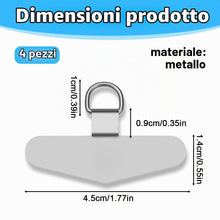 Carica l'immagine nel visualizzatore di Gallery, 4 pezzi Pad Universale per Cordino, Toppa per Laccio Telefono con Anello in Metallo, Patch Porta Cellulare, Acciaio Inox