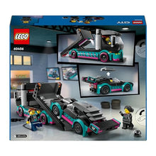 Carica l&#39;immagine nel visualizzatore di Gallery, LEGO City Auto da Corsa e Trasportatore, Macchina e Camion Giocattolo per Bambini e Bambine da 6 Anni, Veicolo da Costruire con Rampa Funzionante, Minifigure del Pilota e del Camionista 60406