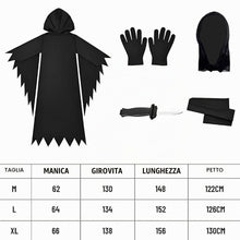 Carica l'immagine nel visualizzatore di Gallery, Costume Ghostface Bambini Ghost Face Costume Completo di Mantello, Maschera Spaventosa, Cintura, Guanti e Coltello Finto