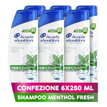 Carica l'immagine nel visualizzatore di Gallery, Head &amp; Shoulders Shampoo Antiforfora Menthol Fresh 6X250ml Uso Quotidiano. Fino al 100% Protezione dalla Forfora. Clinicamente Testato. Tutti i Tipi di Cute e Capelli. Sensazione di Freschezza