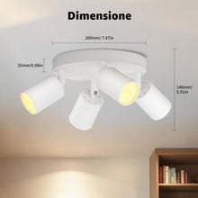 Carica l'immagine nel visualizzatore di Gallery, LVWIT Faretti LED da Soffitto Orientabili Bianco,Faretto LED Interno con 4 Luci in Alluminio GU10, Orbicolare Base, Fare