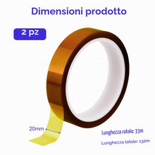 Carica l'immagine nel visualizzatore di Gallery, URAQT Nastro Termico, 2 rotoli Nastro adesivo resistente al Calore, 20mm x 33m Polyimide Tape Nastro, senza residui nast