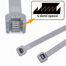 Carica l'immagine nel visualizzatore di Gallery, Fascette Elettricista 250 Pezzi, Grigio, Autobloccante Esterno, Nylon, 300 x 4.8 mm
