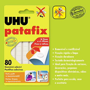 UHU Patafix 41710 - Gomma adesiva removibile, Bianco, confezione da 80 gommini